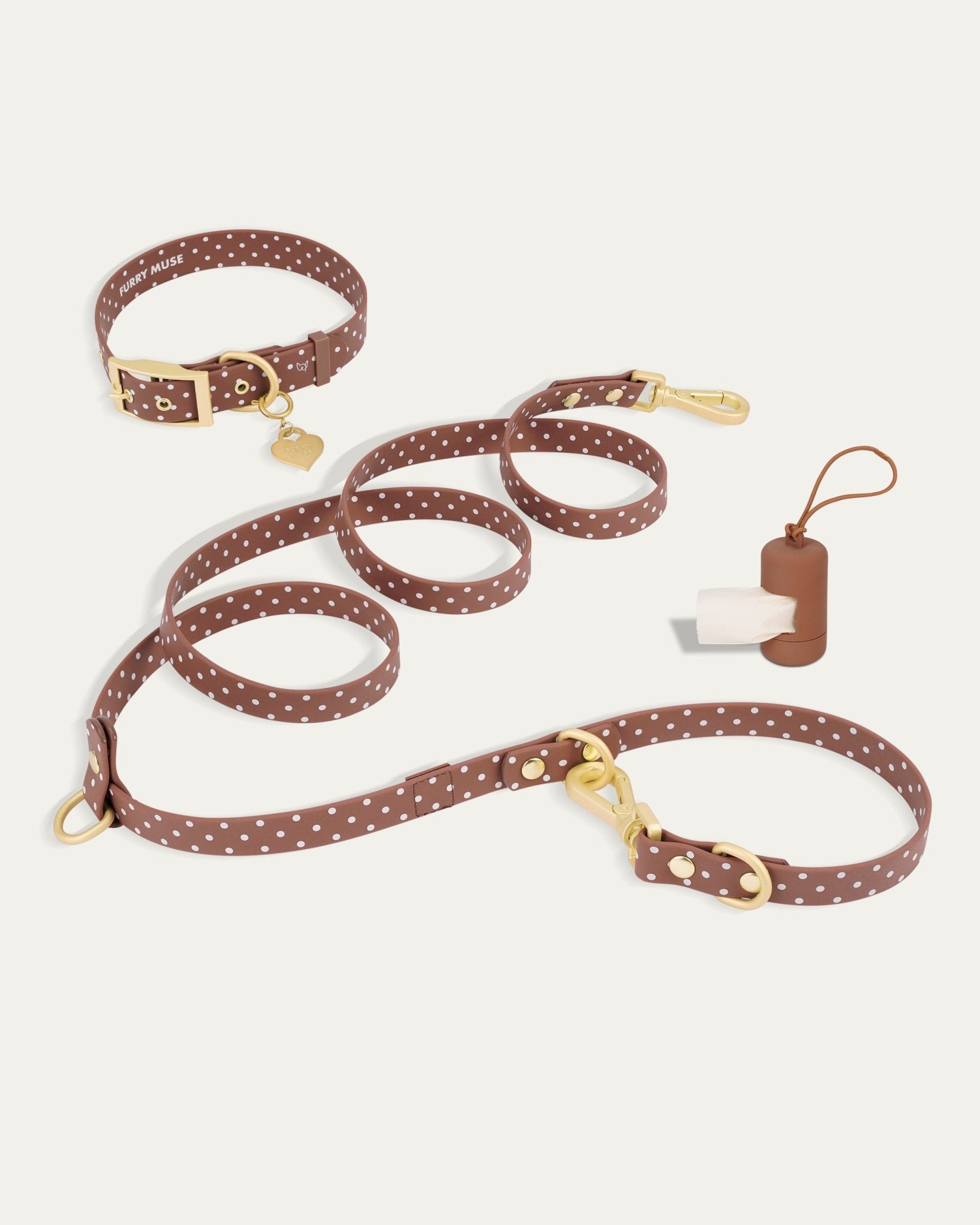 Wander! Collar Kit – Cocoa Polka Dot | Waterproof Dog Walking Set