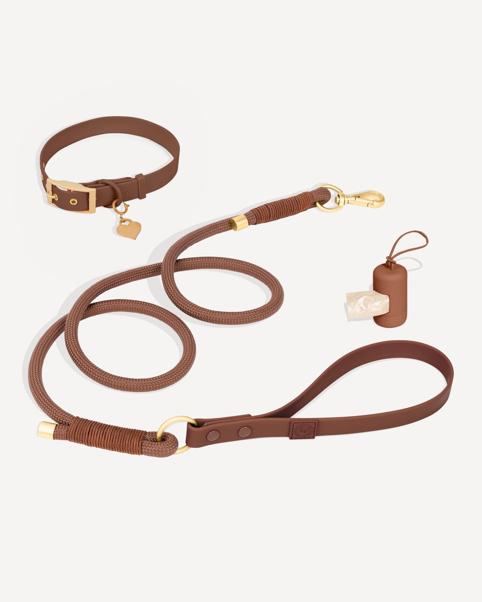 Flow Rope Leash and Collar Kit - Cocoa - FURRY MUSE FLOW-CKIT-S-BR