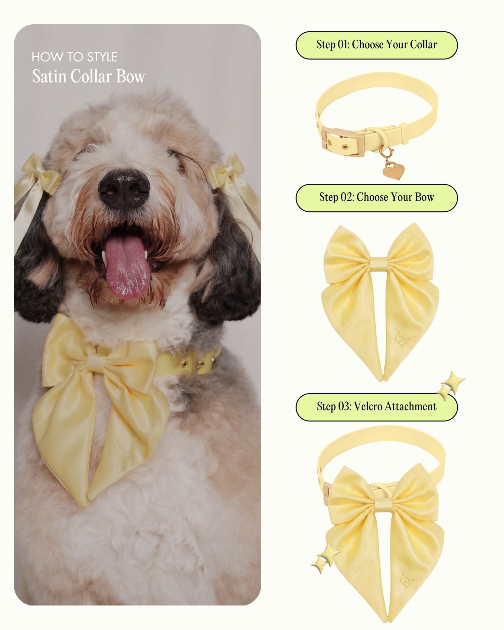 Satin Collar Bow 2.0 - Buttercream - FURRY MUSE WAN-VCB-S-YL