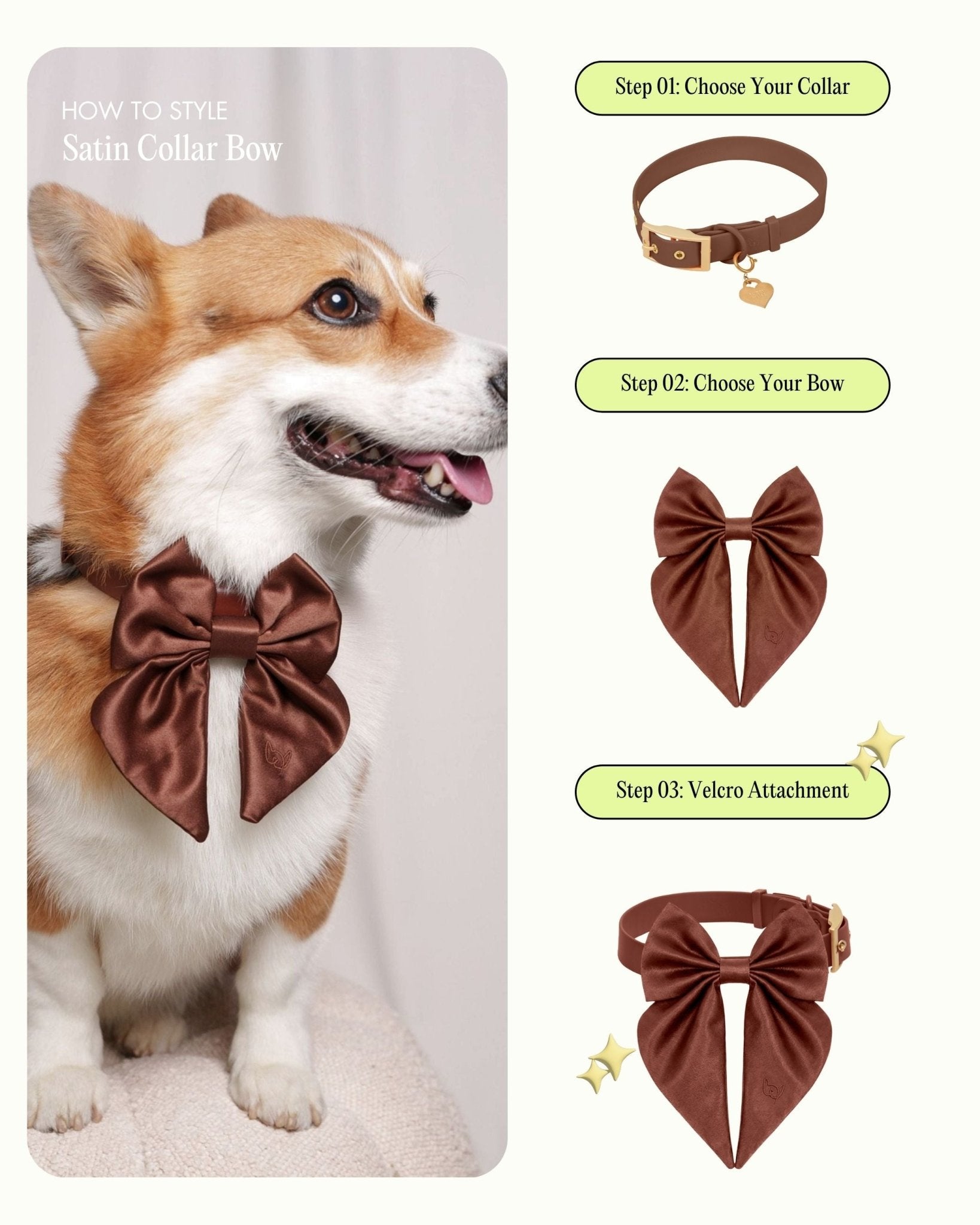 Satin Collar Bow 2.0 - Cocoa - FURRY MUSE WAN-VCB-S-BR