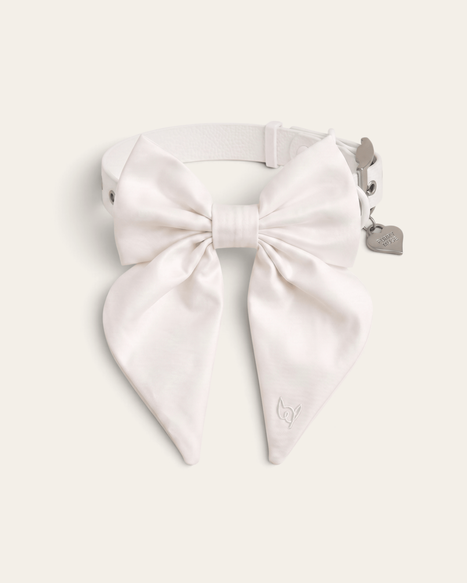 Satin Collar Bow 2.0 - Pearl - FURRY MUSE WAN-VCB-S-WH