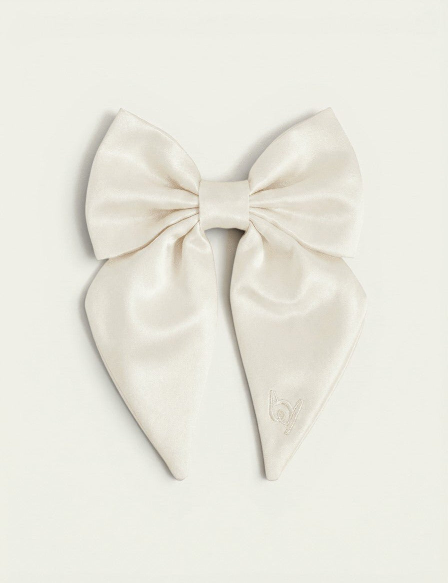 Satin Collar Bow 2.0 - Pearl - FURRY MUSE WAN-VCB-S-WH