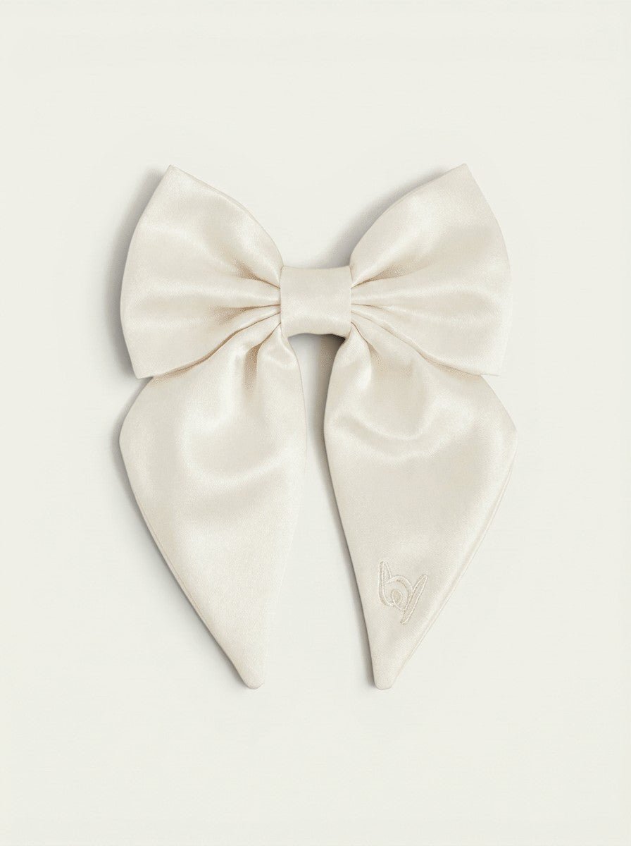 Satin Collar Bow 2.0 - Pearl - FURRY MUSE WAN-VCB-S-WH