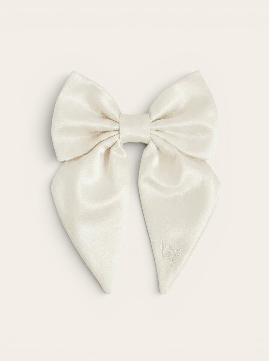 Satin Collar Bow 2.0 - Pearl - FURRY MUSE WAN-VCB-S-WH