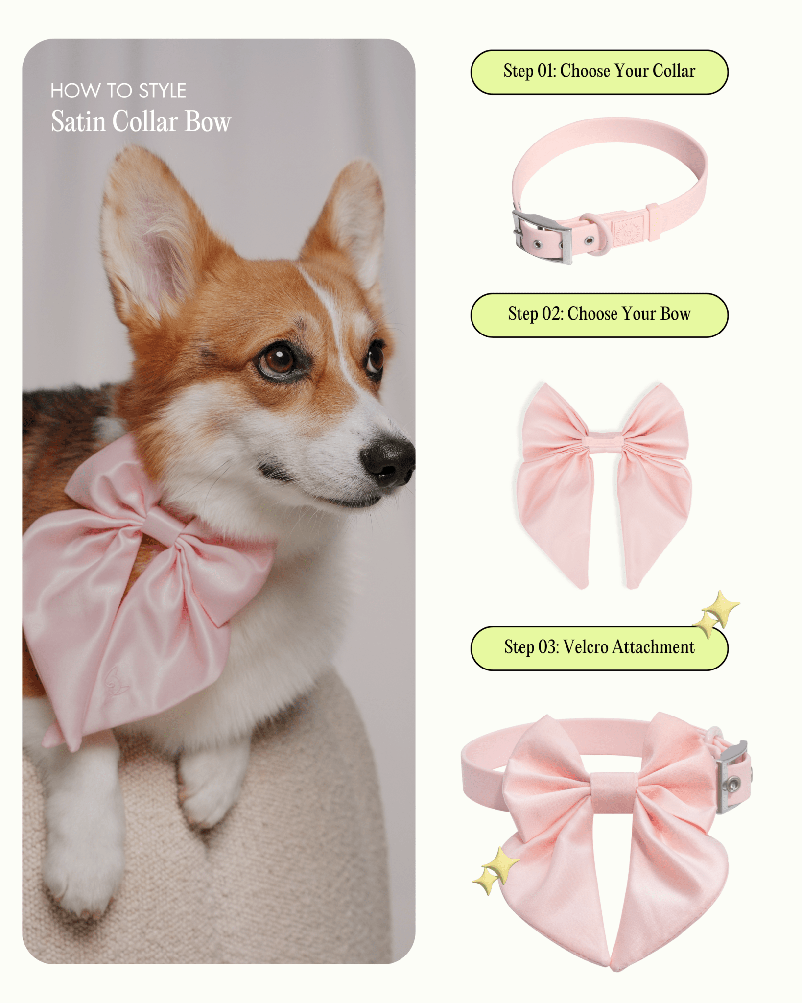 Satin Harness Bow - Blossom - FURRY MUSE WAN-HBW-XXS-PN