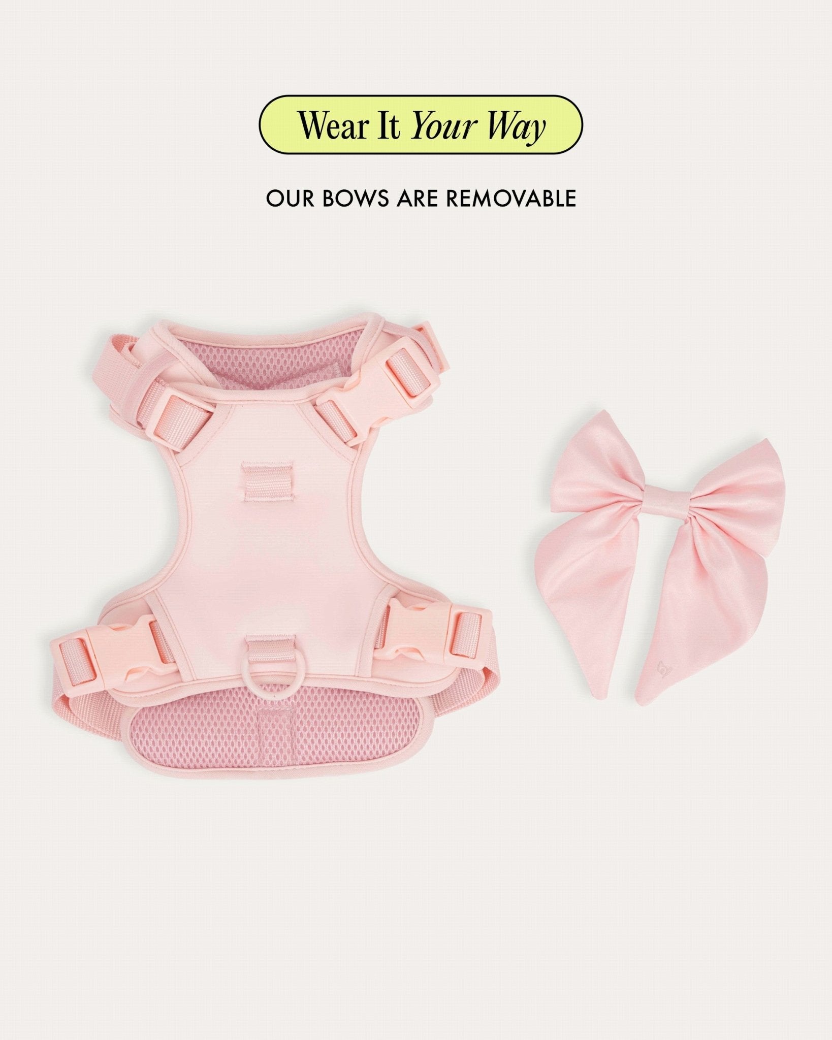 Bow Harness for Dogs in Blossom Pink – No-Pull, Waterproof, Chic