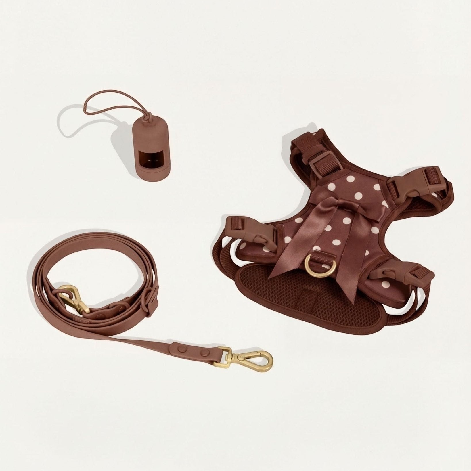 Wander! Bow Harness Kit Cocoa Polka Dot - FURRY MUSE WAN-BOW-HKIT-XS-6FT-BRP