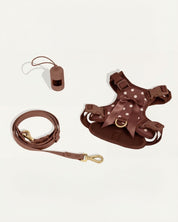 Wander! Bow Harness Kit Cocoa Polka Dot - FURRY MUSE WAN-BOW-HKIT-XS-6FT-BRP