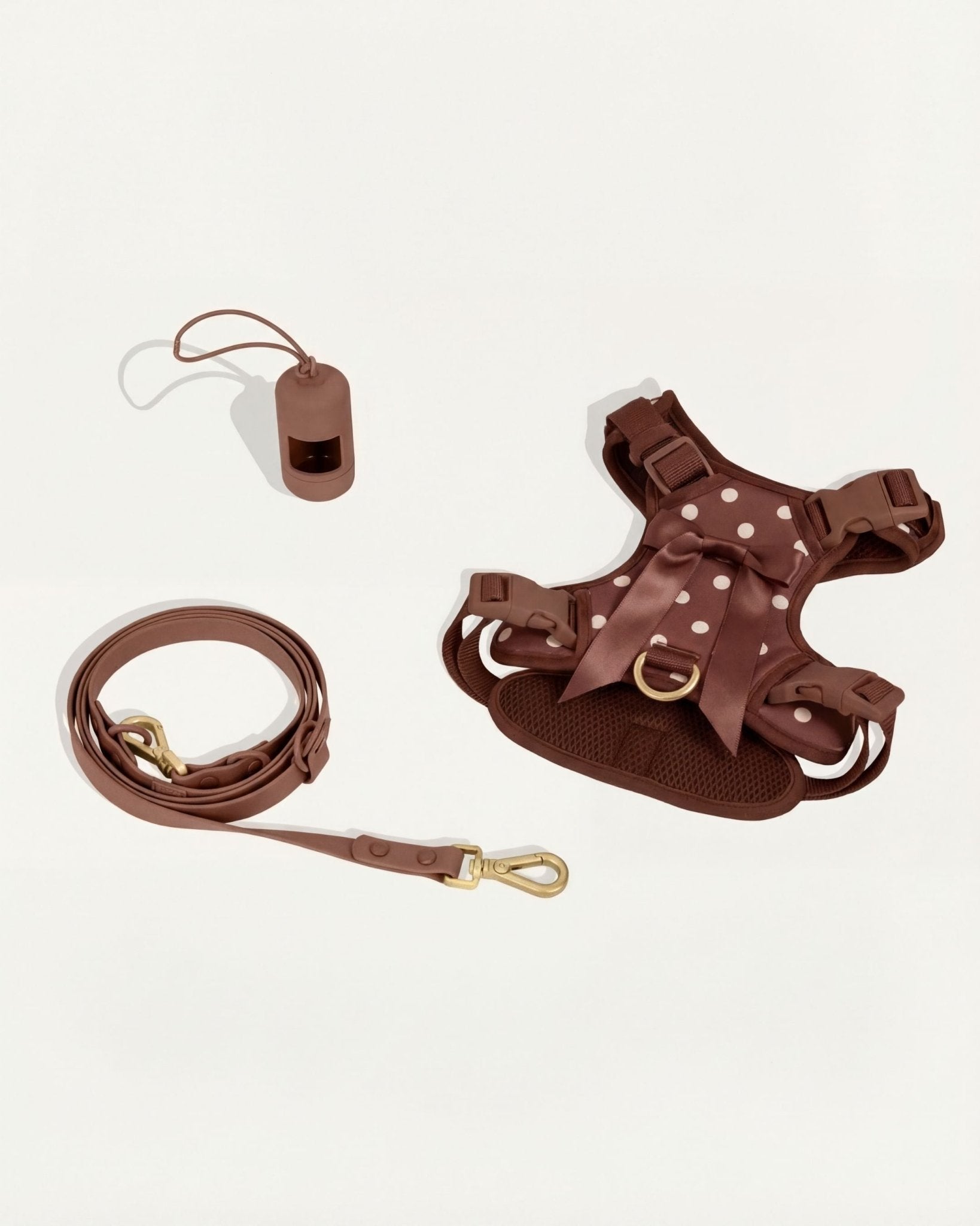 Wander! Bow Harness Kit Cocoa Polka Dot - FURRY MUSE WAN-BOW-HKIT-XS-6FT-BRP