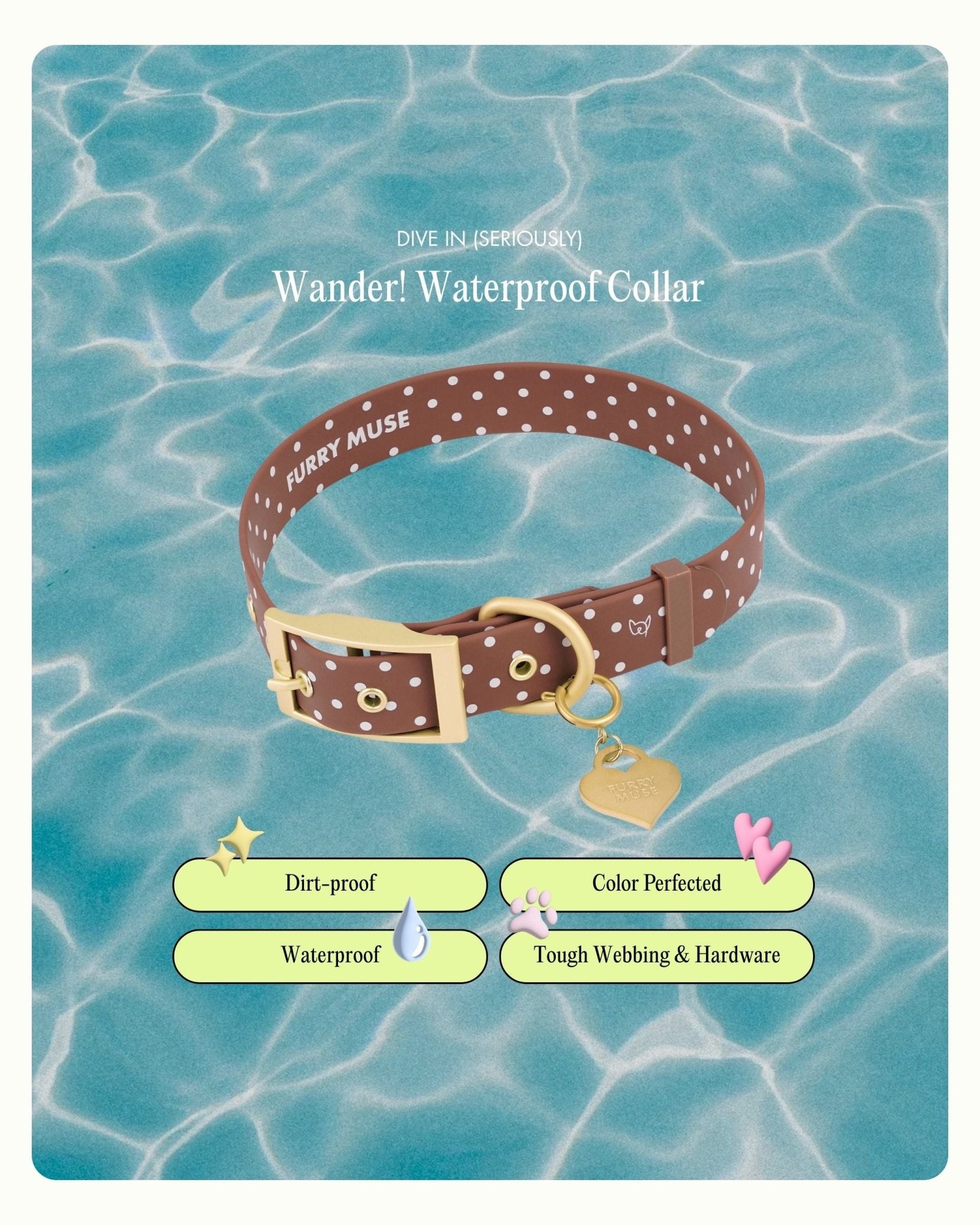Wander! Collar 2.0 - Cocoa Polka Dot - FURRY MUSE WAN-COL2-S-BRP