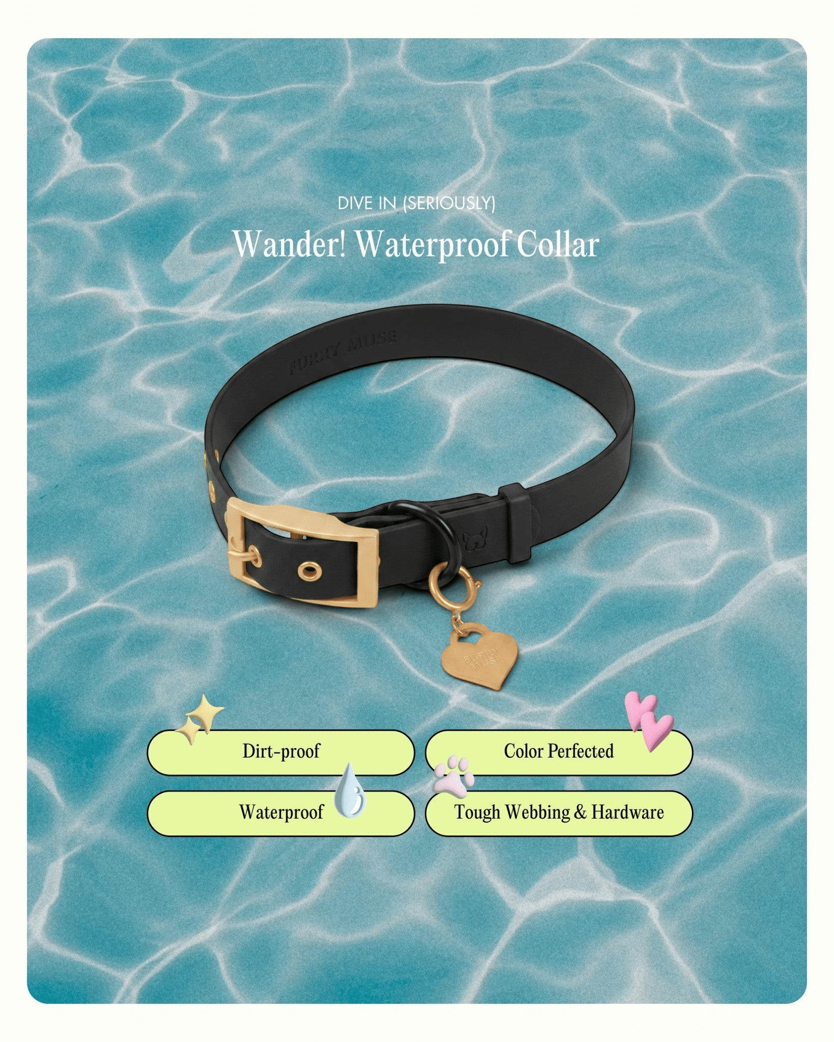 Wander! Collar 2.0 - Midnight - FURRY MUSE WAN-COL2-S-BLK-SI