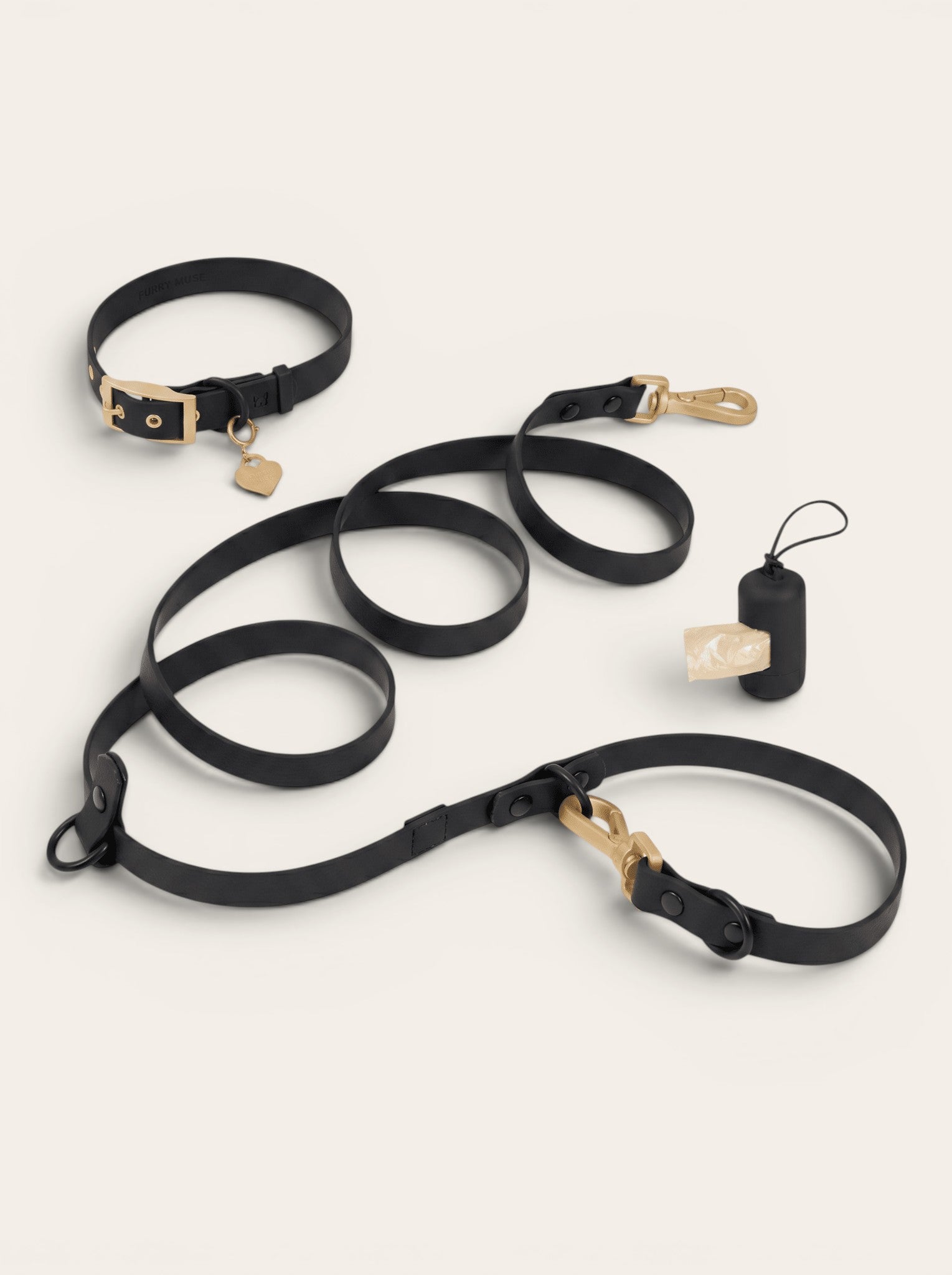Wander! Collar Kit Midnight - Gold - FURRY MUSE WAN-CKIT-S-BLK-6FT-GO