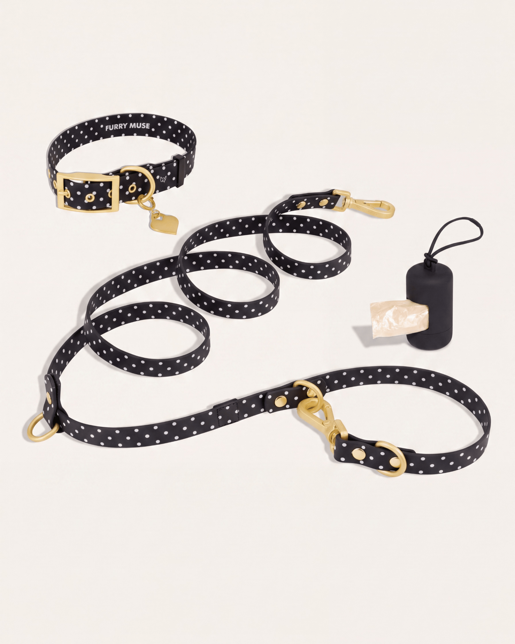 Wander! Collar Kit - Midnight Polka Dot - FURRY MUSE WAN-CKIT-S-BKP-6FT-GO