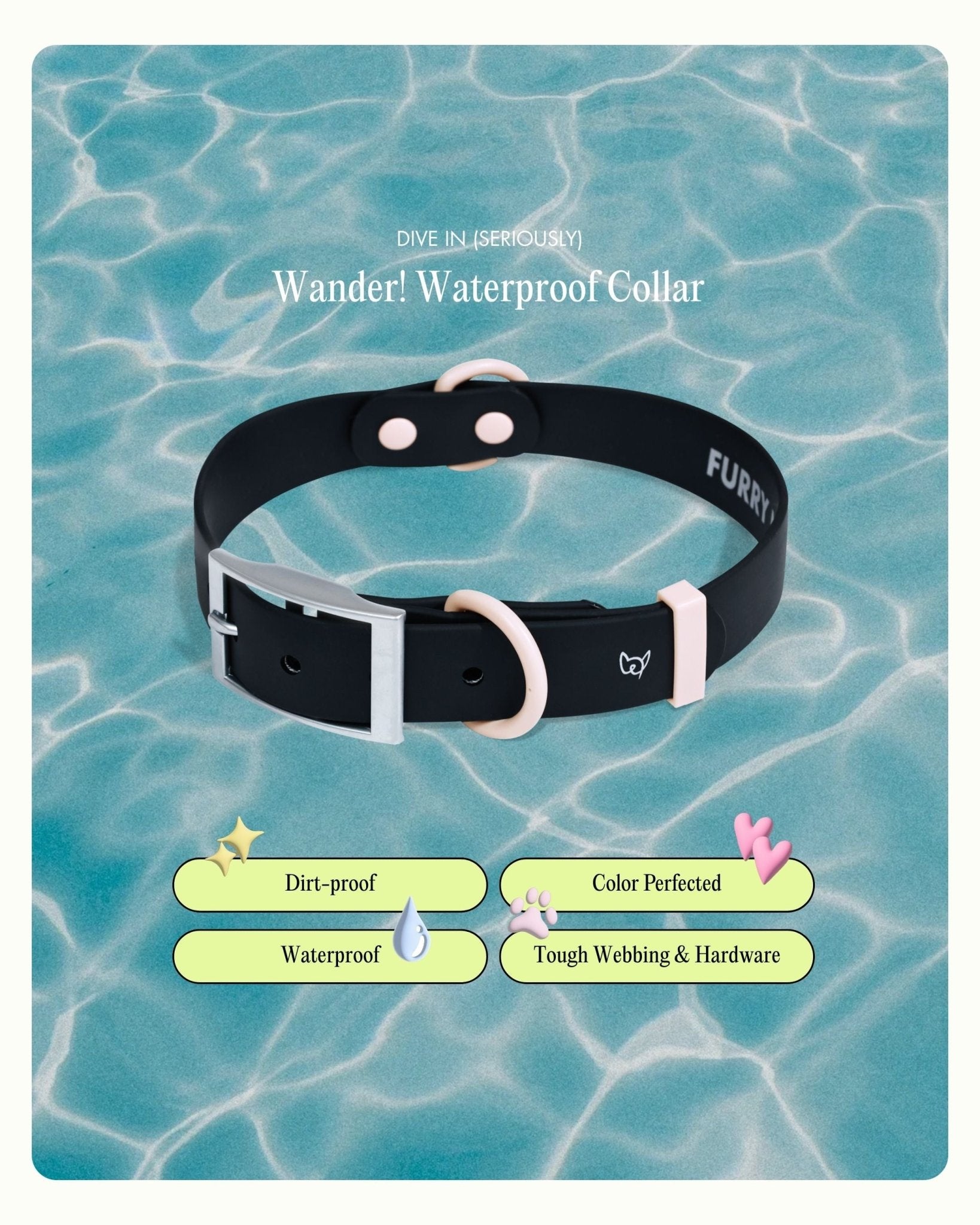 Wander! Waterproof Collar - Ballerina - FURRY MUSE WAN-COL-S-BK