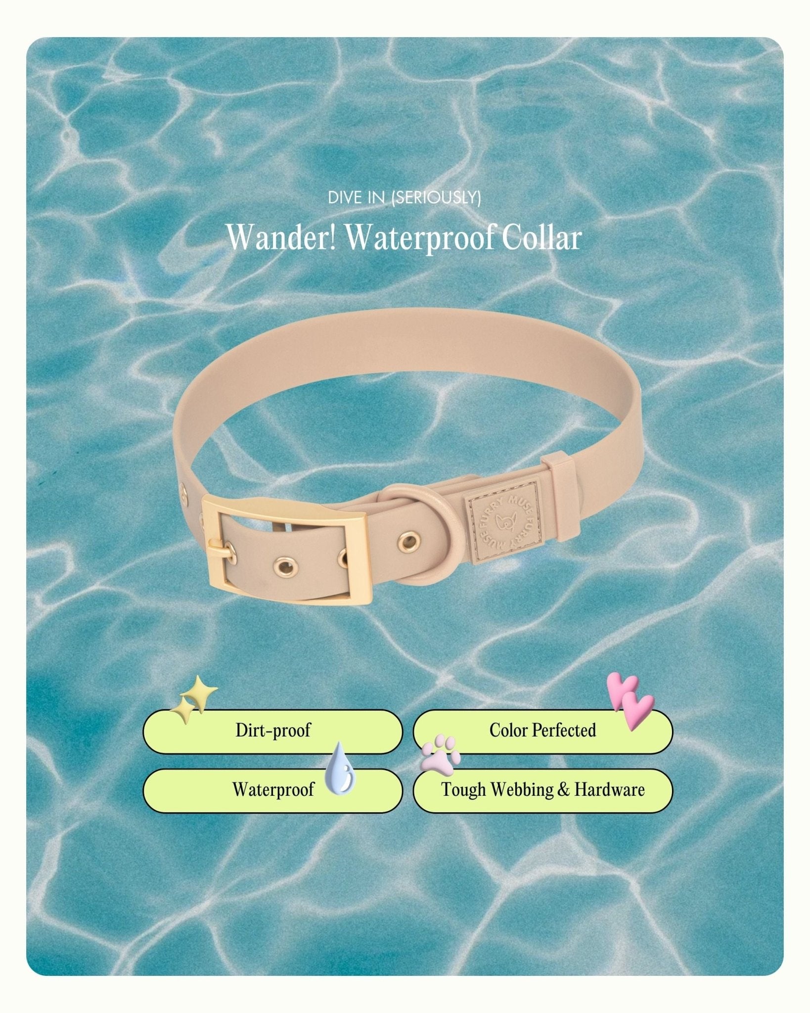 Wander! Waterproof Collar - Latte - FURRY MUSE WAN-COL-S-BR
