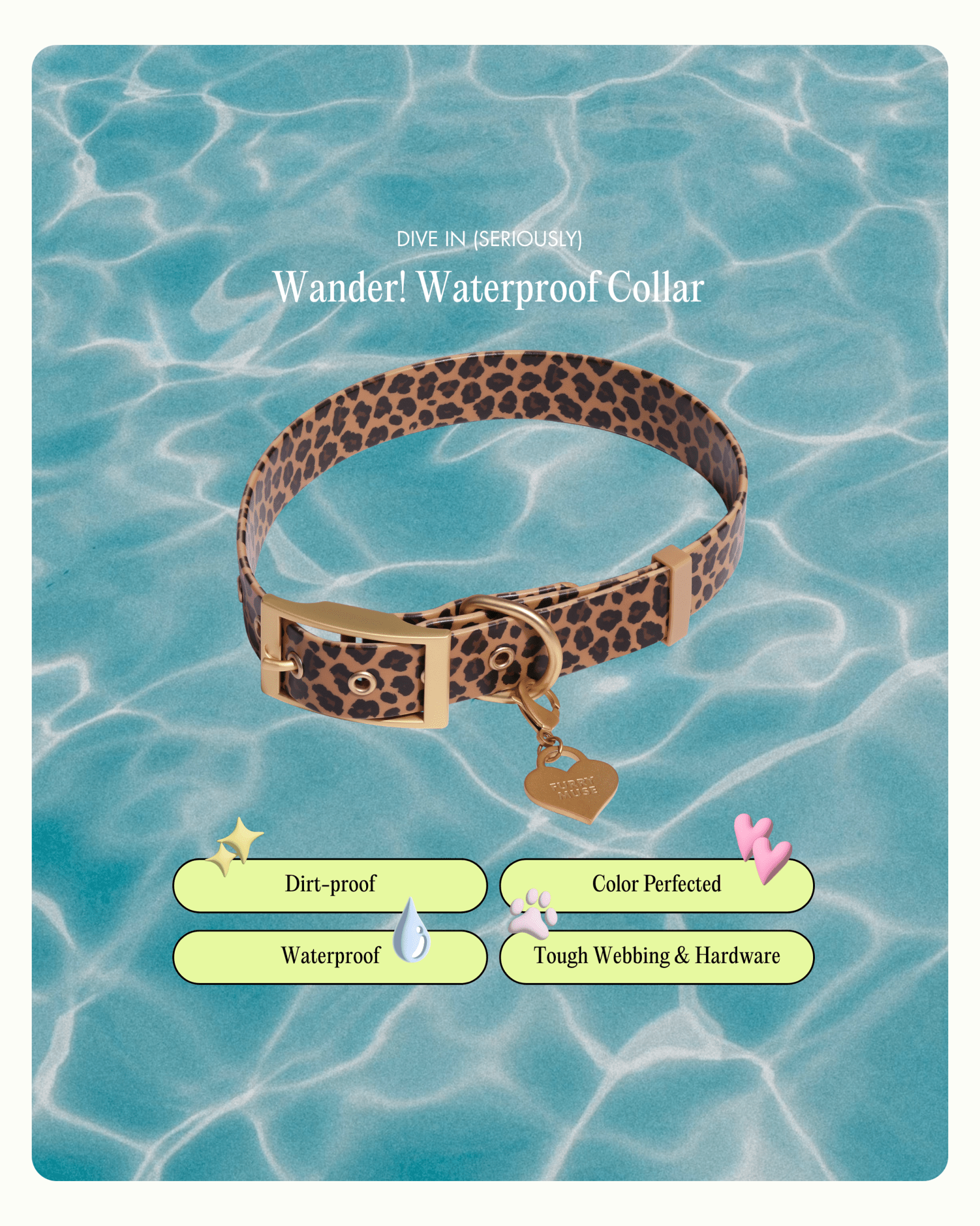 Wander! Waterproof Collar - Leopard - FURRY MUSE WAN-COL-S-LEO