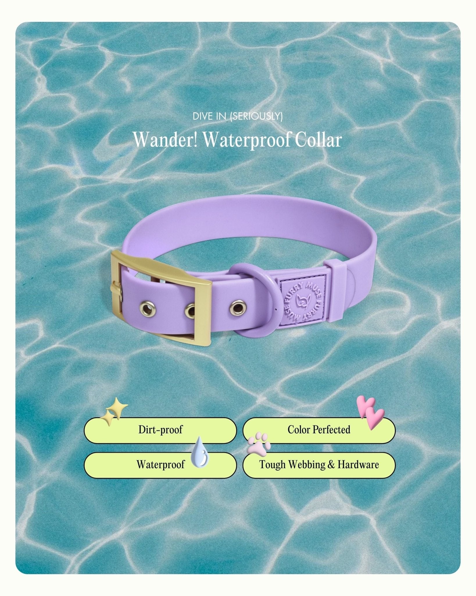 Wander! Waterproof Collar - Lilac - FURRY MUSE WAN-COL-S-LI