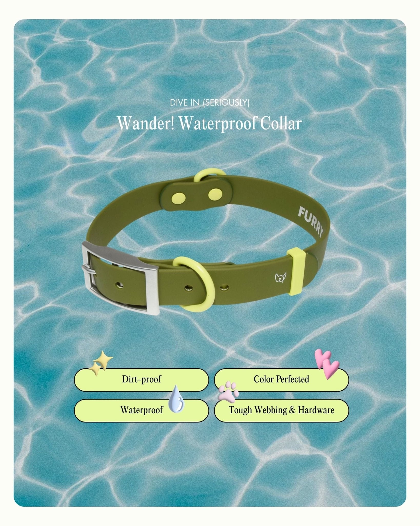 Wander! Waterproof Collar - Martini - FURRY MUSE WAN-COL-S-OL