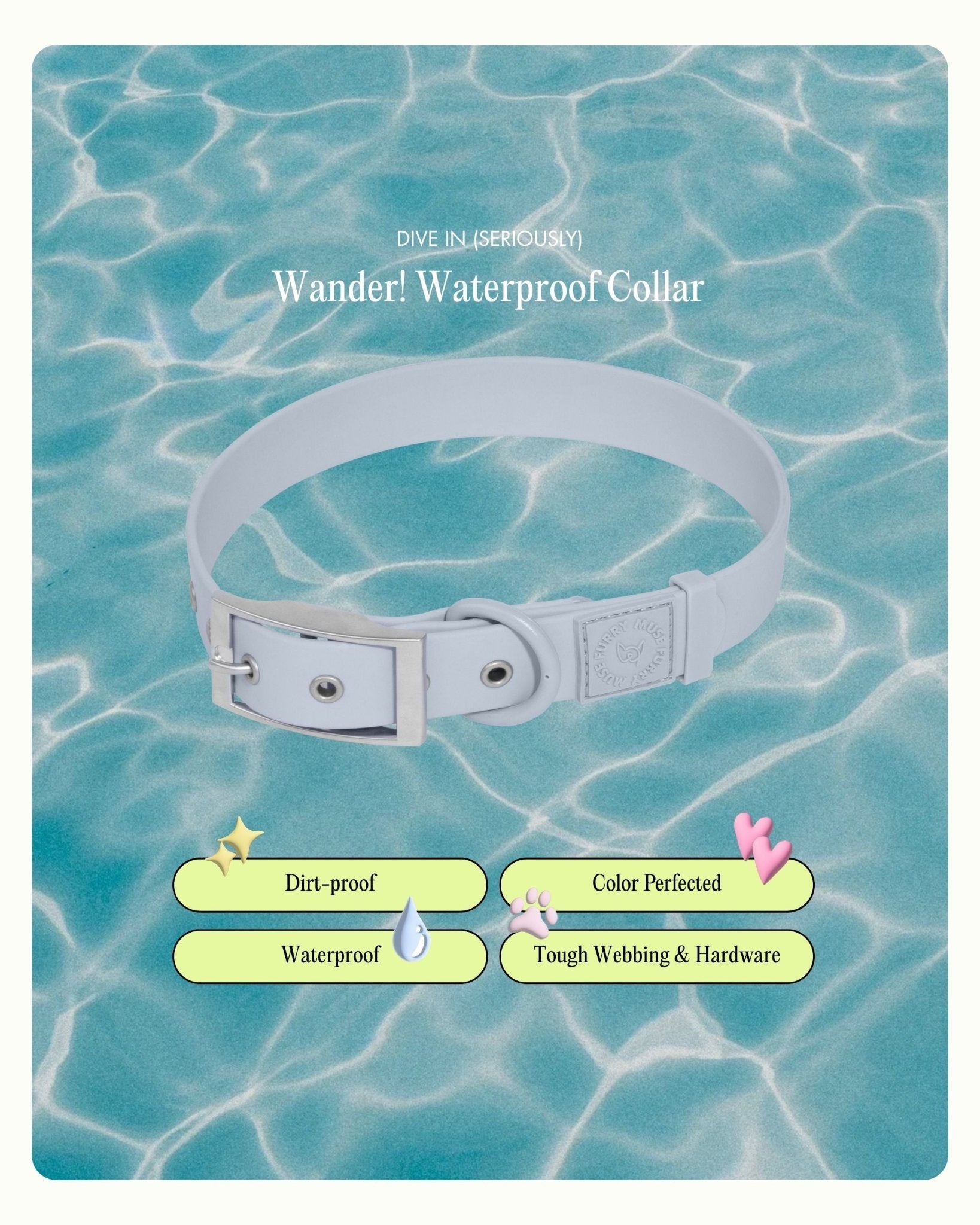 Wander! Waterproof Collar - Sky - FURRY MUSE WAN-COL-S-BL